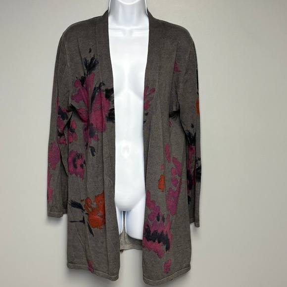 J. Jill Sweaters - J. Jill Grey Open Front Purple Floral Artsy Academia Silk Cashmere Cardigan Sz M